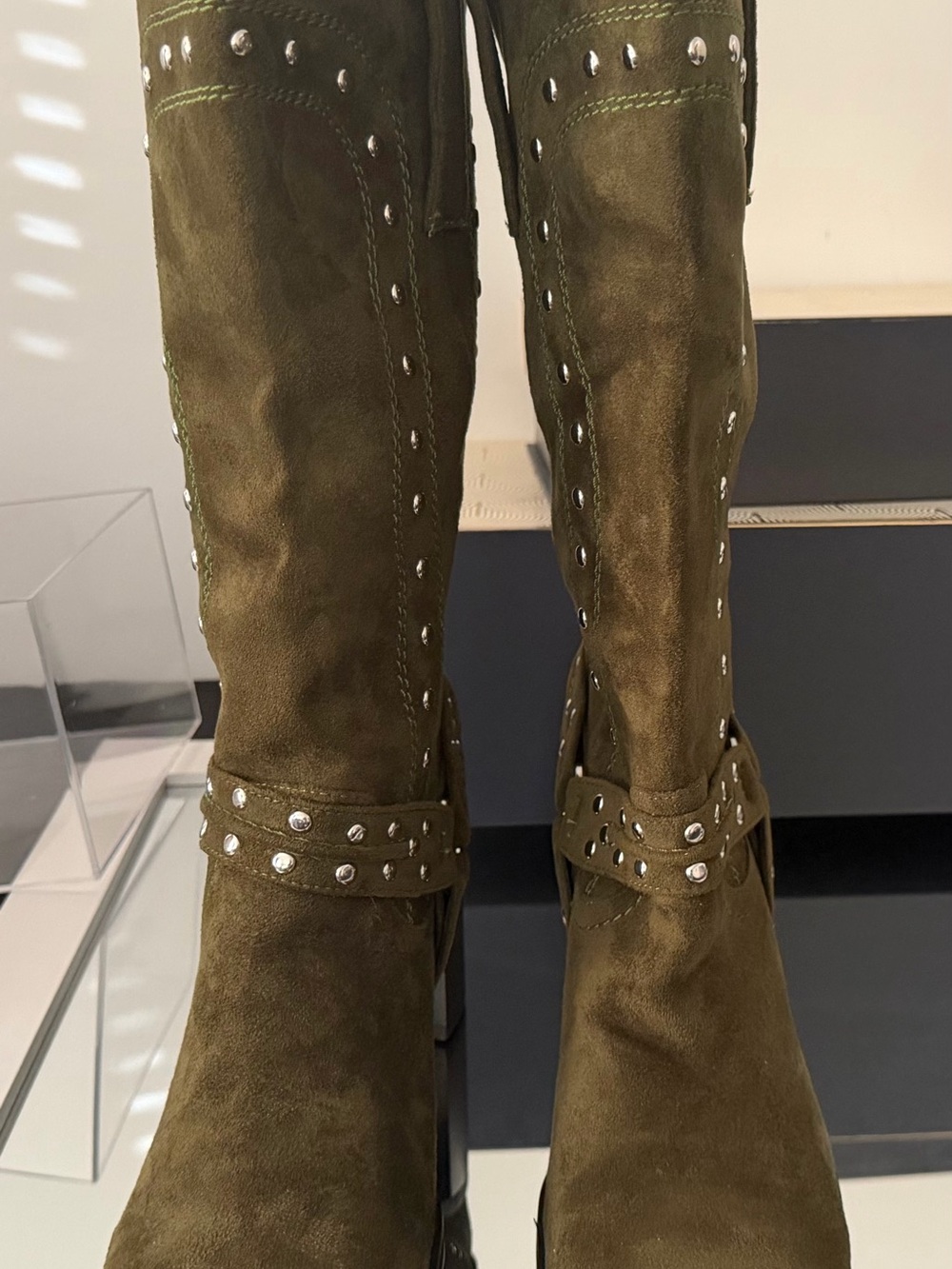 Amazon Olive Suede Studded Knee Boots